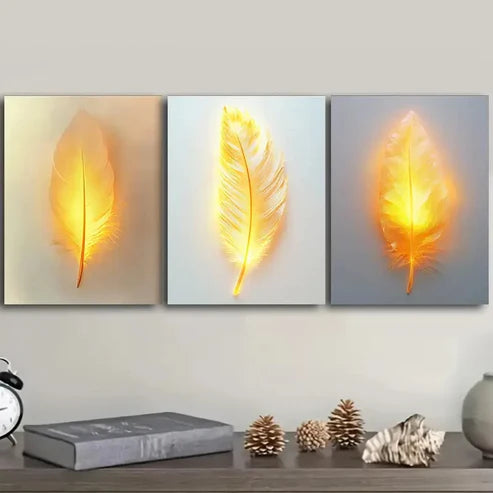 3pcs Feathers that glow  Wall Art Set Canvas Unframed - High Quality Print 100% Australian Made Wall Canvas