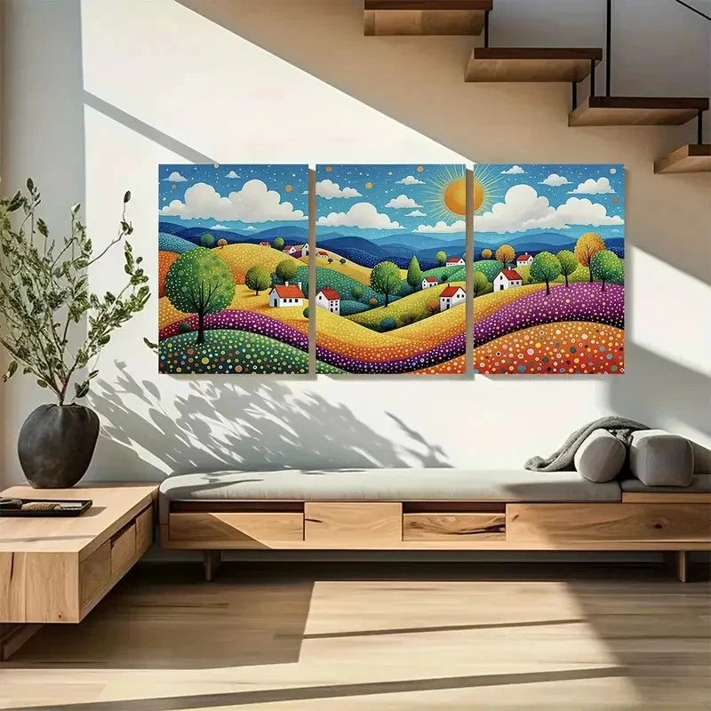 3pcs Abstract Landscape with Rolling Hills Metal Print Ready to Hang Art - Bella Home Decor