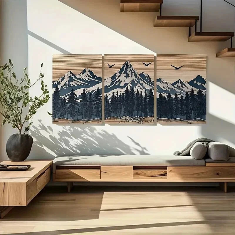 3pcs Panel Effect Mountain Modern Metal Print Ready to Hang Art - Bella Home Decor