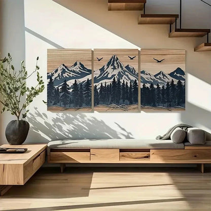 3pcs Panel Effect Mountain Modern Metal Print Ready to Hang Art - Bella Home Decor