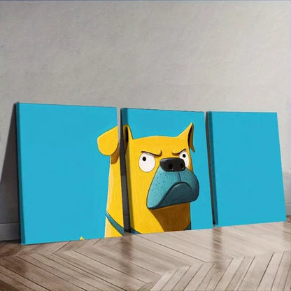 3pcs Modern Art Deco Yellow Dog Canvas Wall Art Canvas Unframed - High Quality Print 100% Australian Made Wall Canvas