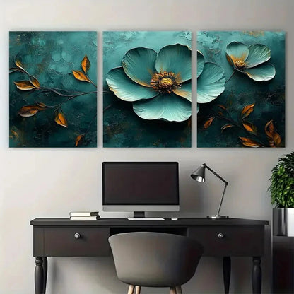 3pcs Textured Minimalist Floral Green Boho Design Metal Print Ready to Hang Art - Bella Home Decor
