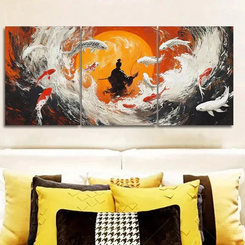 3pcs Fisherman, Koi  Wall Art Set Canvas Unframed - High Quality Print 100% Australian Made Wall Canvas