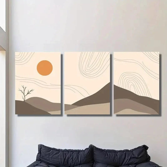 3pcs Modern sun moon tree landscape Metal Print Ready to Hang Art