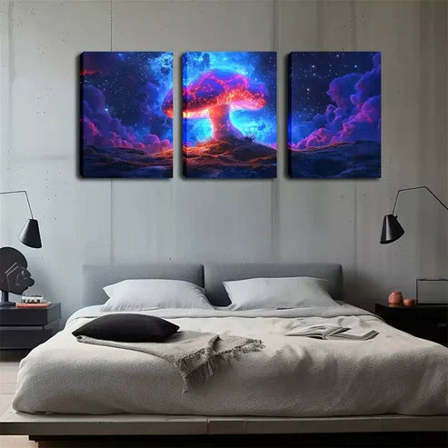 3pcs A Magical, Glowing Mushroom Wall Art Canvas Unframed - High Quality Print 100% Australian Made Wall Canvas