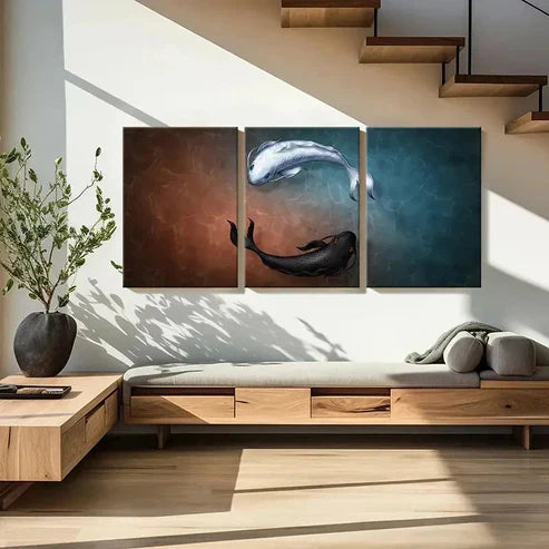 3pcs Tai Chi Bagua Koi Yin And Yang Wall Art Canvas Unframed - High Quality Print 100% Australian Made Wall Canvas