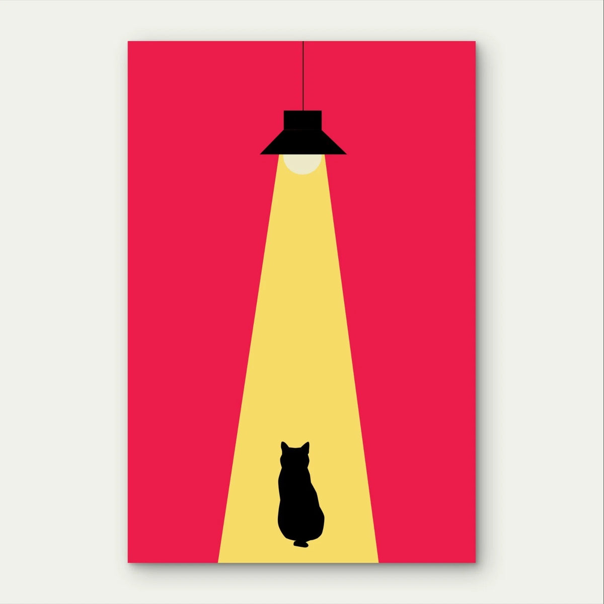 Minimalist Black Cat Under a Spotlight Pop Art 40x60cm Metal Print Ready to Hang