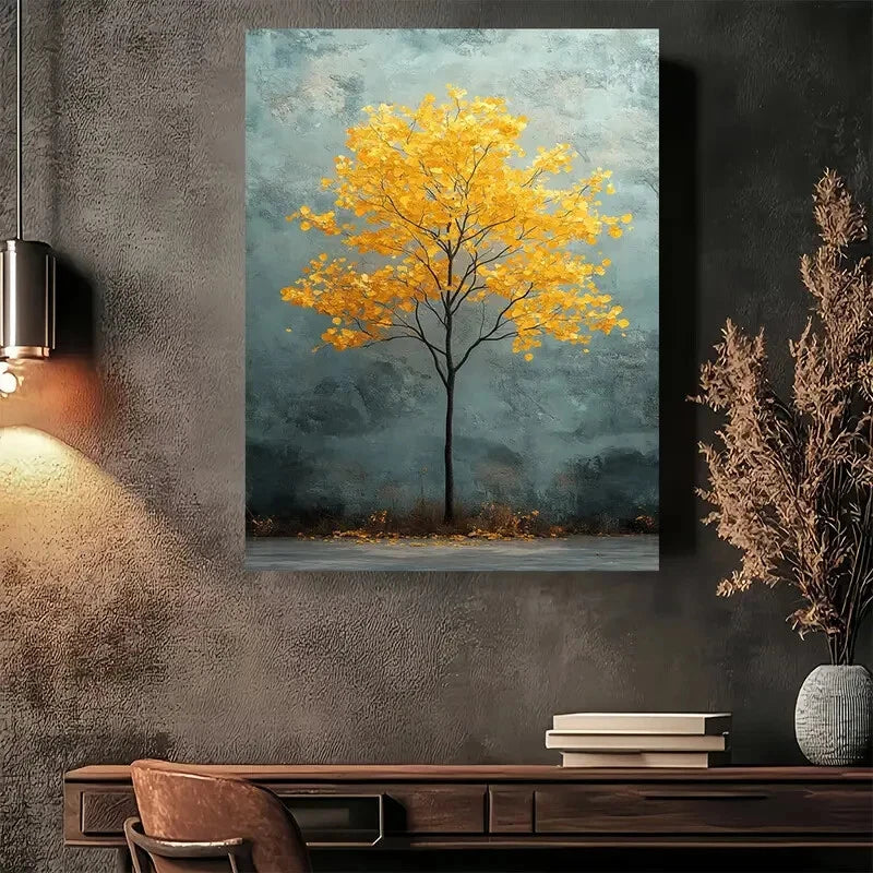 Beautiful Golden Tree Abstract Vibrant Painting 40x60cm Metal Print Ready to Hang - Bella Home Decor