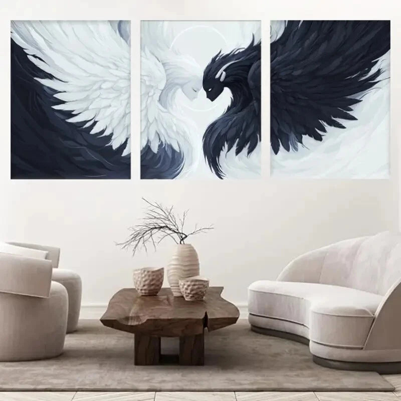 3pcs Black & White Wings Angel & Demon Metal Print Ready to Hang Art - Bella Home Decor