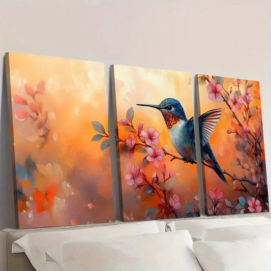 3pcs Hummingbird Spring Nature GH Wall Art Set Canvas Framed 50x70cm - High Quality Print 100% Australian Made Wall Canvas Ready to Hang