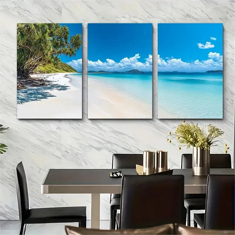 3pcs Whitehaven Beach Tropical Australia Wall Art Set Canvas Framed 50x70cm - High Quality Print 100% Australian Made Wall Canvas Ready to Hang