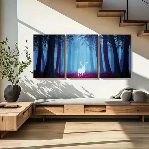 3pcs Forest Sparkling Deer Animal  Wall Art Set Canvas Unframed - High Quality Print 100% Australian Made Wall Canvas - Bella Home Decor
