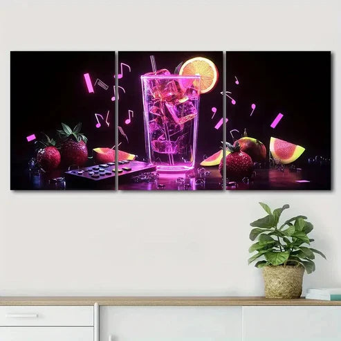 3pcs Vibrant Pink Delicious Colorful Perfect Wall Art Canvas Unframed - High Quality Print 100% Australian Made Wall Canvas
