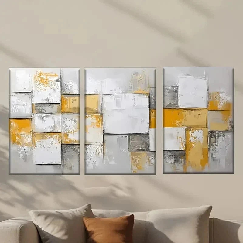 3pcs Abstract Yellow & Grey Geometric Wall Art Set Canvas Framed 50x70cm - High Quality Print 100% Australian Made Wall Canvas Ready to Hang - Bella Home Decor