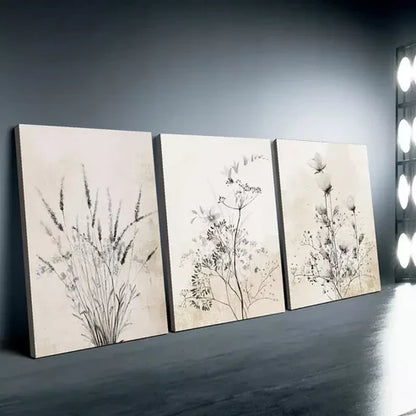 3pcs Floral & Ink Plant Canvas Framed 60x90cm - High Quality Print 100% Australian Made Wall Canvas Ready to Hang