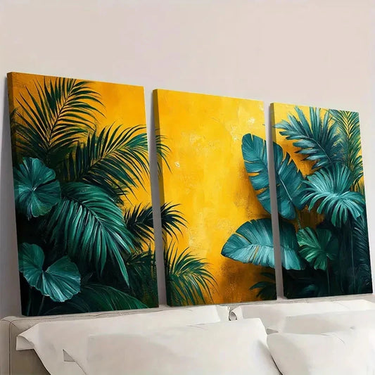 3pcs Green Yellow Modern Minimalist VG Wall Art Set Canvas Framed 40x60cm - High Quality Print 100% Australian Made Wall Canvas Ready to Hang