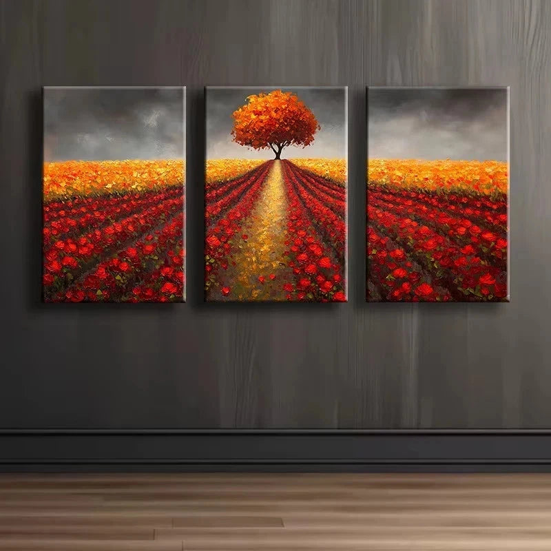 3pcs Charming Flower Fields Wall Art Set Canvas Framed 60x90cm - High Quality Print 100% Australian Made Wall Canvas Ready to Hang - Bella Home Decor