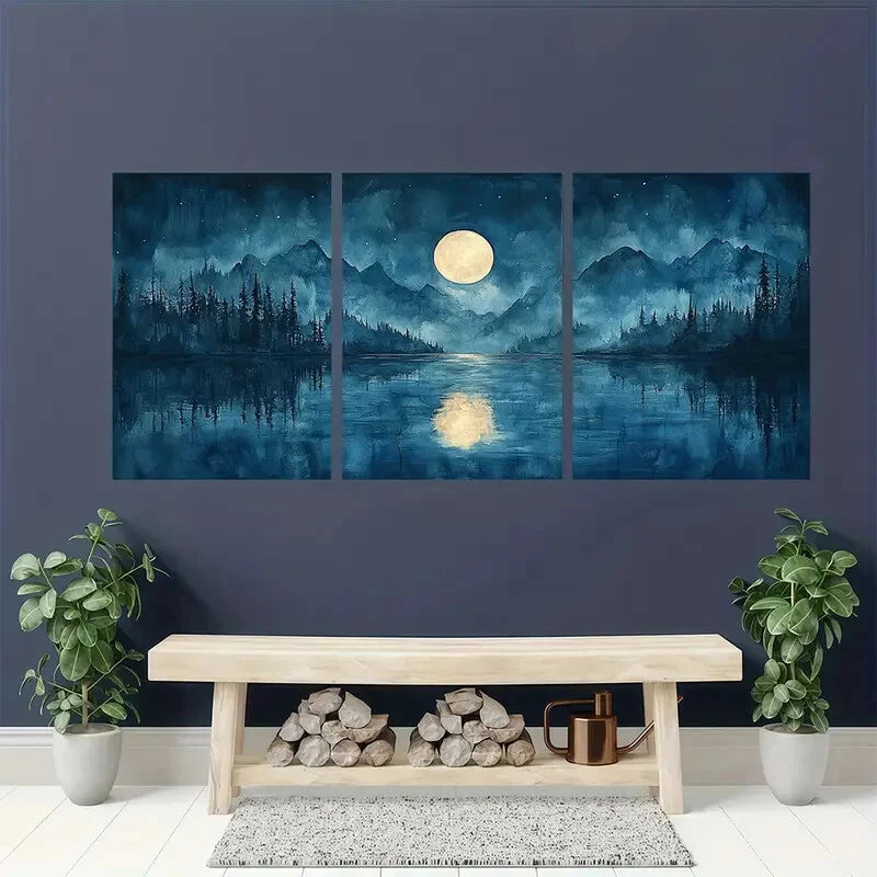 3pcs Serene Abstract Watercolor Reflections Metal Print Ready to Hang Art - Bella Home Decor