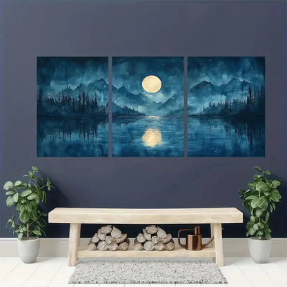 3pcs Serene Abstract Watercolor Reflections Metal Print Ready to Hang Art - Bella Home Decor