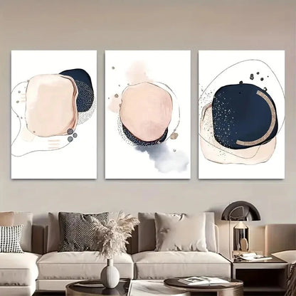 3pcs Blush Pink and Golden Geometric Shapes Metal Print Ready to Hang Art - Bella Home Decor