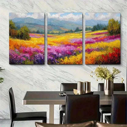 3pcs Meadow Landscape Textured Decor Perfect Wall Art Set Canvas Framed 50x70cm - High Quality Print 100% Australian Made Wall Canvas Ready to Hang
