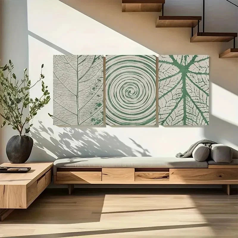 3pcs Sage Green Leaves Details Botanical Wall Art Metal Print Ready to Hang Art
