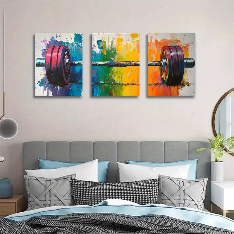 3pcs Colorful Gym & Fitness Vibrant Barbell Metal Print Ready to Hang Art - Bella Home Decor