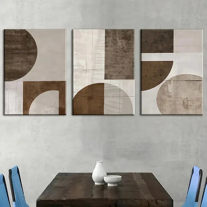 3pcs Design in Shades of Brown Beige & White Metal Print Ready to Hang Art - Bella Home Decor