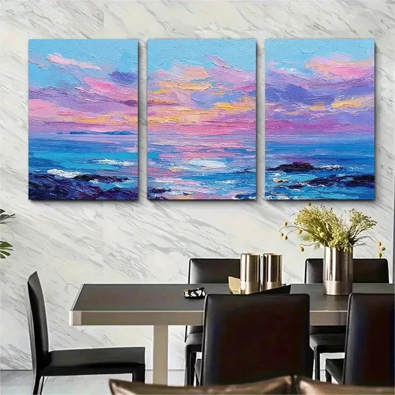 3pcs Nature-Inspired Seascape Sunset Perfect Wall Art Set Canvas Framed 50x70cm - High Quality Print 100% Australian Made Wall Canvas Ready to Hang