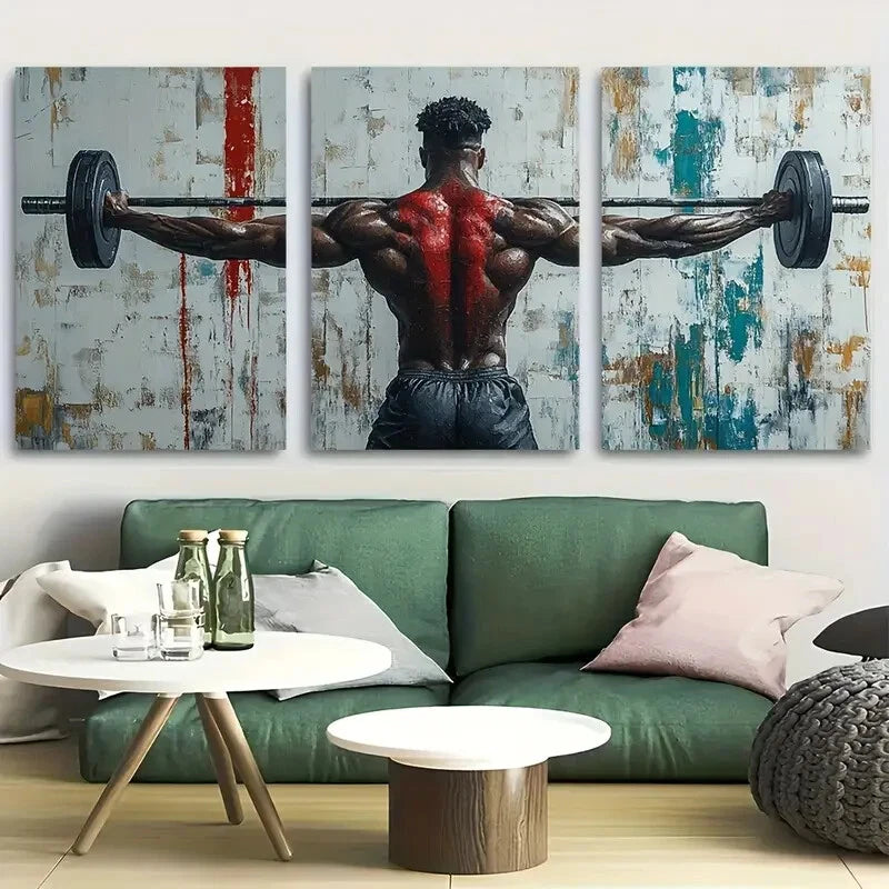 3pcs Strongman Workout Weightlifting Metal Print Ready to Hang Art