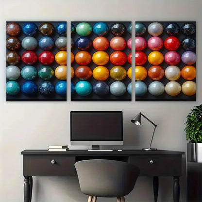 3pcs Vibrant Marble Balls Illustration Metal Print Ready to Hang Art - Bella Home Decor