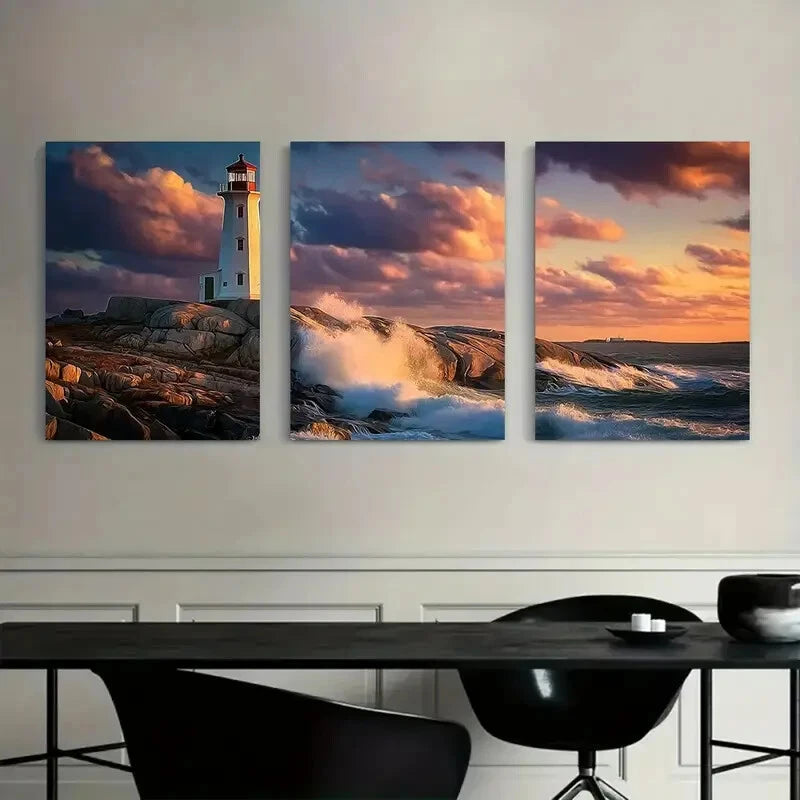 3pcs Lighthouse Sea Coastal Accent Metal Print Ready to Hang Art - Bella Home Decor