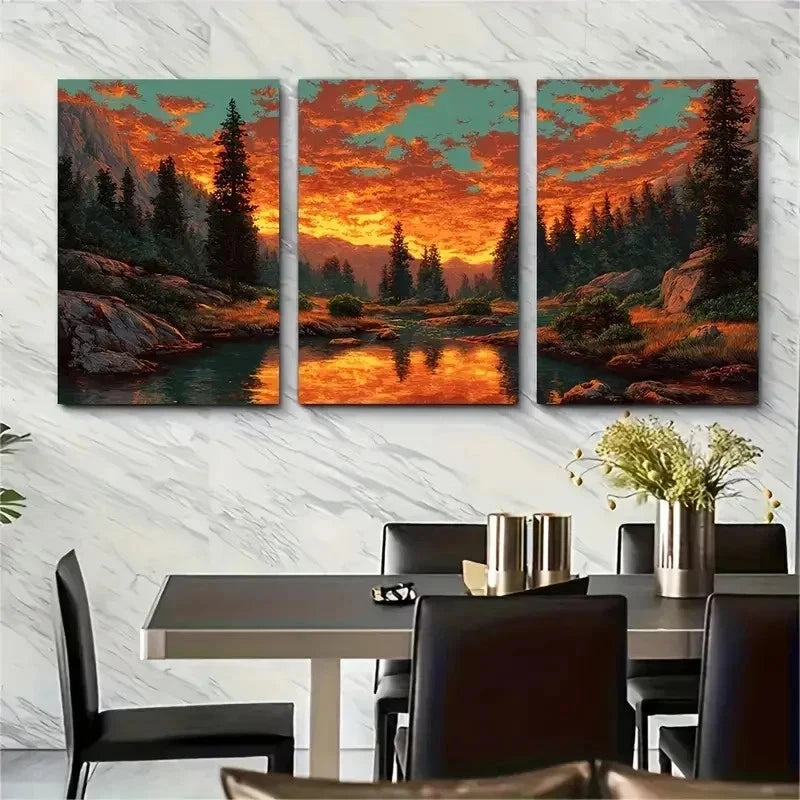 3pcs Orange Sunset Sky Clouds Mountain Perfect Wall Art Set Canvas Framed 50x70cm - High Quality Print 100% Australian Made Wall Canvas Ready to Hang
