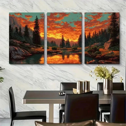 3pcs Orange Sunset Sky Clouds Mountain Perfect Wall Art Set Canvas Framed 50x70cm - High Quality Print 100% Australian Made Wall Canvas Ready to Hang