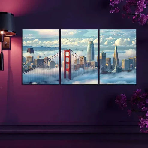 3pcs San Francisco Skyline Wall Art Canvas Unframed - High Quality Print 100% Australian Made Wall Canvas