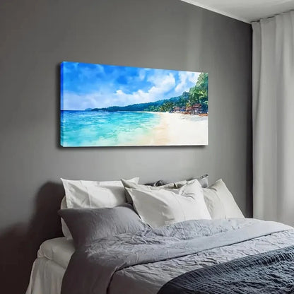 Lush Greenery Sandy Shoreline Wall Art Canvas Office Home Room Framed 120x60cm