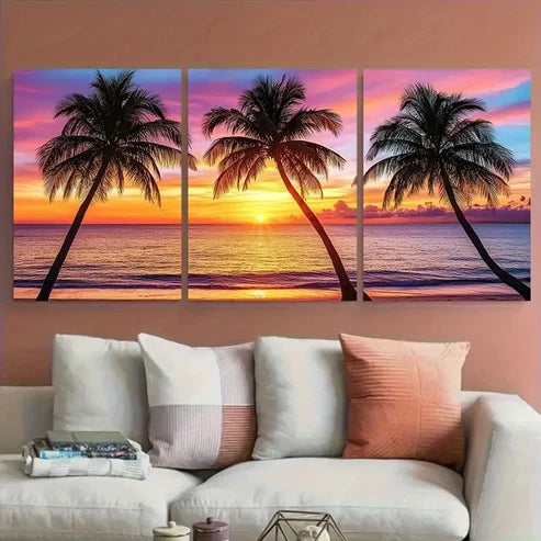 3pcs Serene Beach Sunset Island Paradise Wall Art Canvas Unframed - High Quality Print 100% Australian Made Wall Canvas