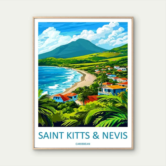 Saint Kitts & Nevis Caribbean Coastal Vintage Travel Poster Print Wall Art