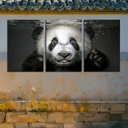 3pcs Swimming Panda Modern Design Metal Print Ready to Hang Art - Bella Home Decor