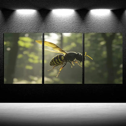 3pcs Vibrant Wasps in The Forest Illustration Metal Print Ready to Hang Art