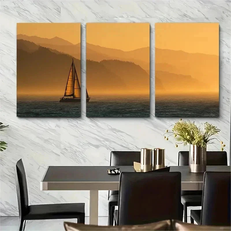 3pcs Scene With Golden Hues & Mountain Perfect Wall Art Set Canvas Framed 50x70cm - High Quality Print 100% Australian Made Wall Canvas Ready to Hang