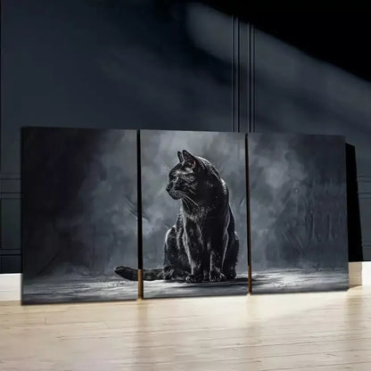 3pcsBlack Cat In Dark Background Wall Art Set Canvas Framed 50x70cm - High Quality Print 100% Australian Made Wall Canvas Ready to Hang