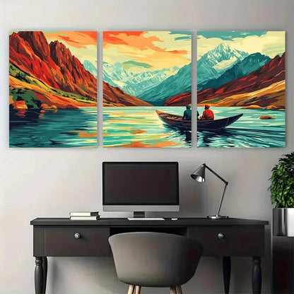 3pcs Pakistan Travel with Mountains & lake View Wall Art Set Canvas Framed 50x70cm - High Quality Print 100% Australian Made Wall Canvas Ready to Hang