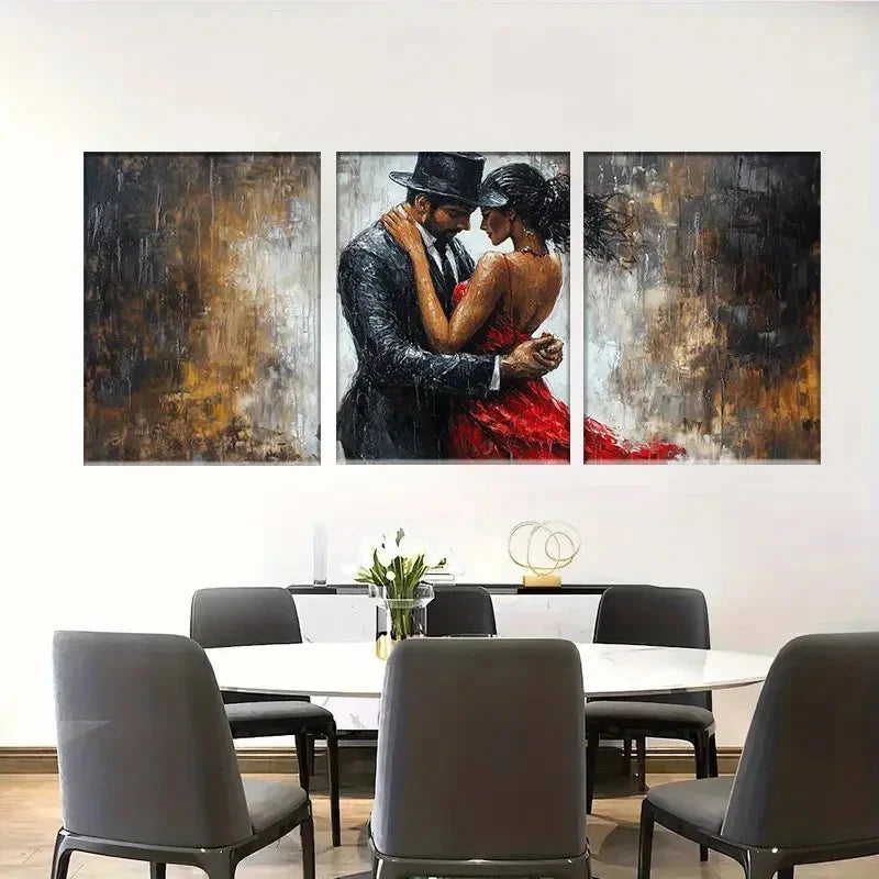3pcs Romantic Dancing Lovers in Artistic Hug Metal Print Ready to Hang Art