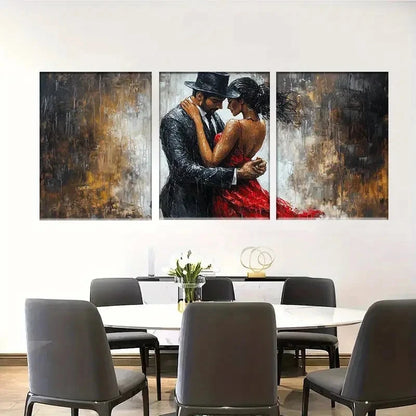 3pcs Romantic Dancing Lovers in Artistic Hug Metal Print Ready to Hang Art