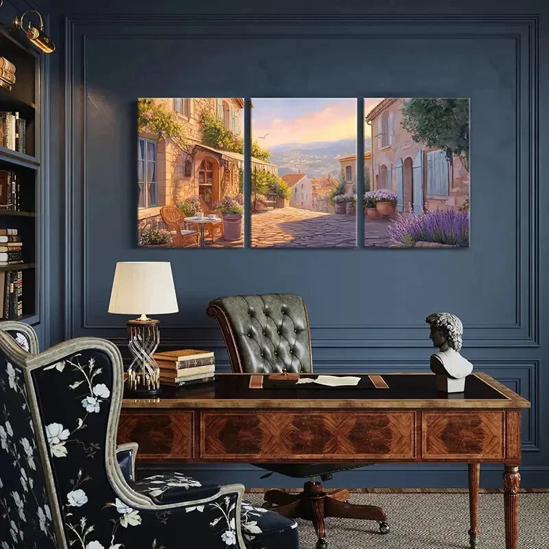 3pcs Village Flowers Bird Vintage Painting Metal Print Ready to Hang Art - Bella Home Decor
