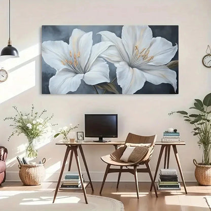 Delicate Stamen Details & Curve Wall Art Canvas Office Home Room Framed 120x60cm - Bella Home Decor