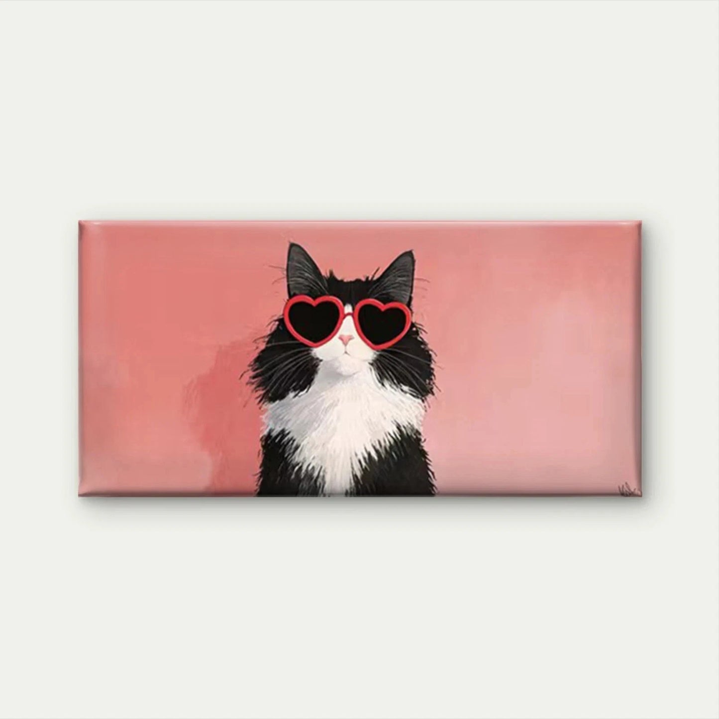 Cat with Heart Fashion Glasses Wall Art Canvas Office Home Room Framed 120x60cm