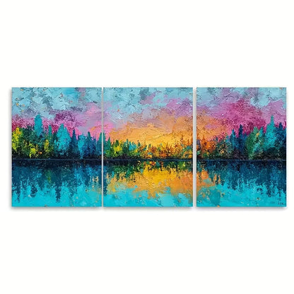 3pcs Abstract Sunset Oil Painting Metal Print Ready to Hang Art - Bella Home Decor