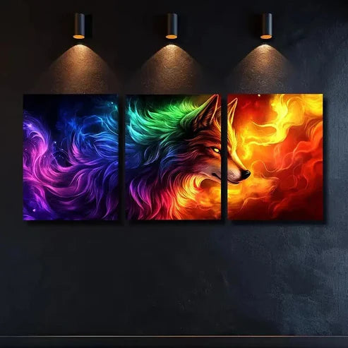3pcs Glowing Vivid Fantasy Wolf Mural Wall Art Canvas Unframed – High Quality Print 100% Australian Made Wall Canvas - Bella Home Decor